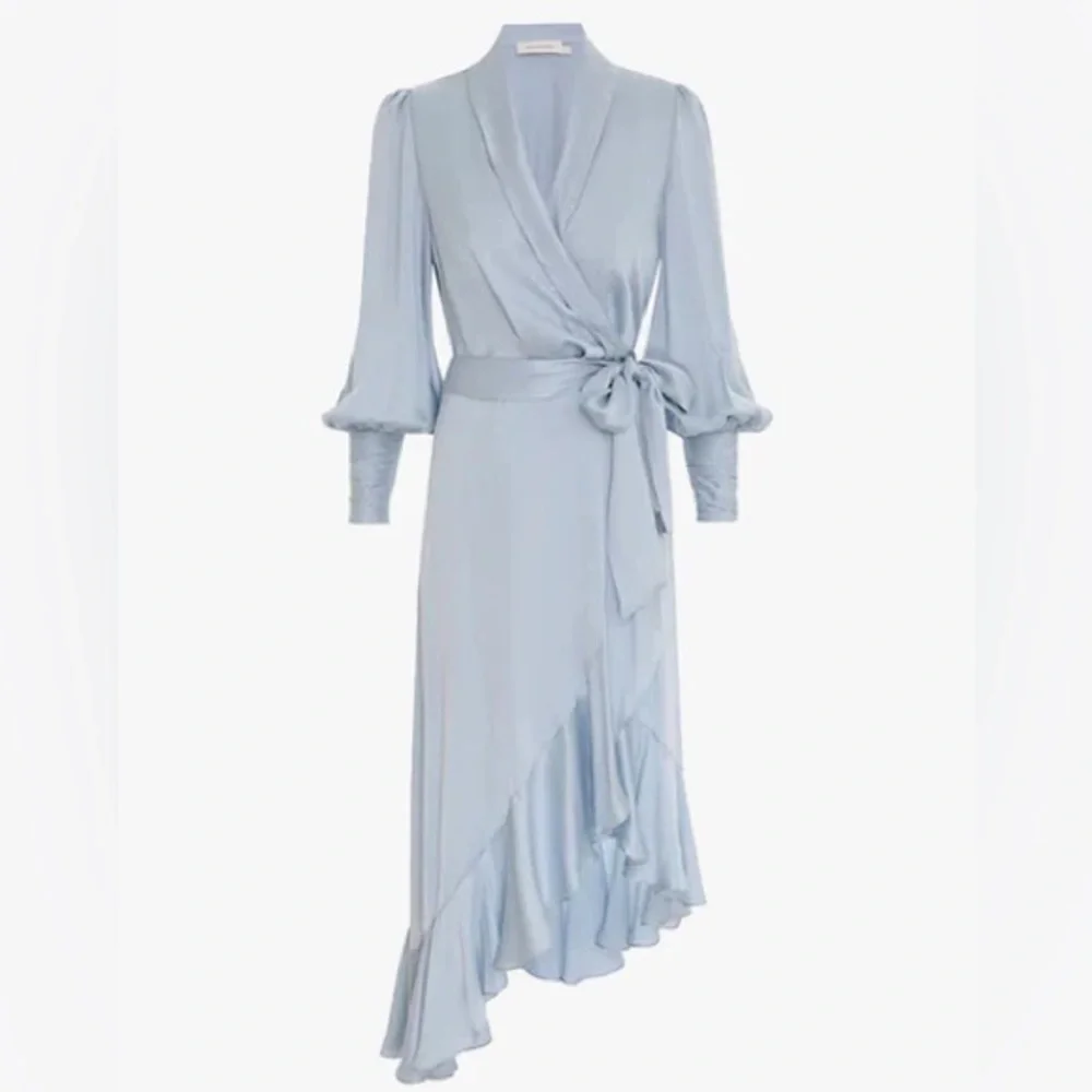 EC Light Blue Alexis Roe Wrap Dress Modest Ling Sleeve Lightweight Size Large - Picture 4 of 11